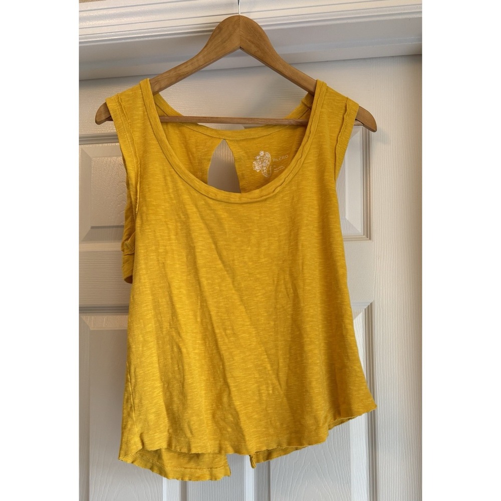Pilcro Tank Top Women XS Mustard Yellow Twisted Open Back Knit Cotton Flaw photo